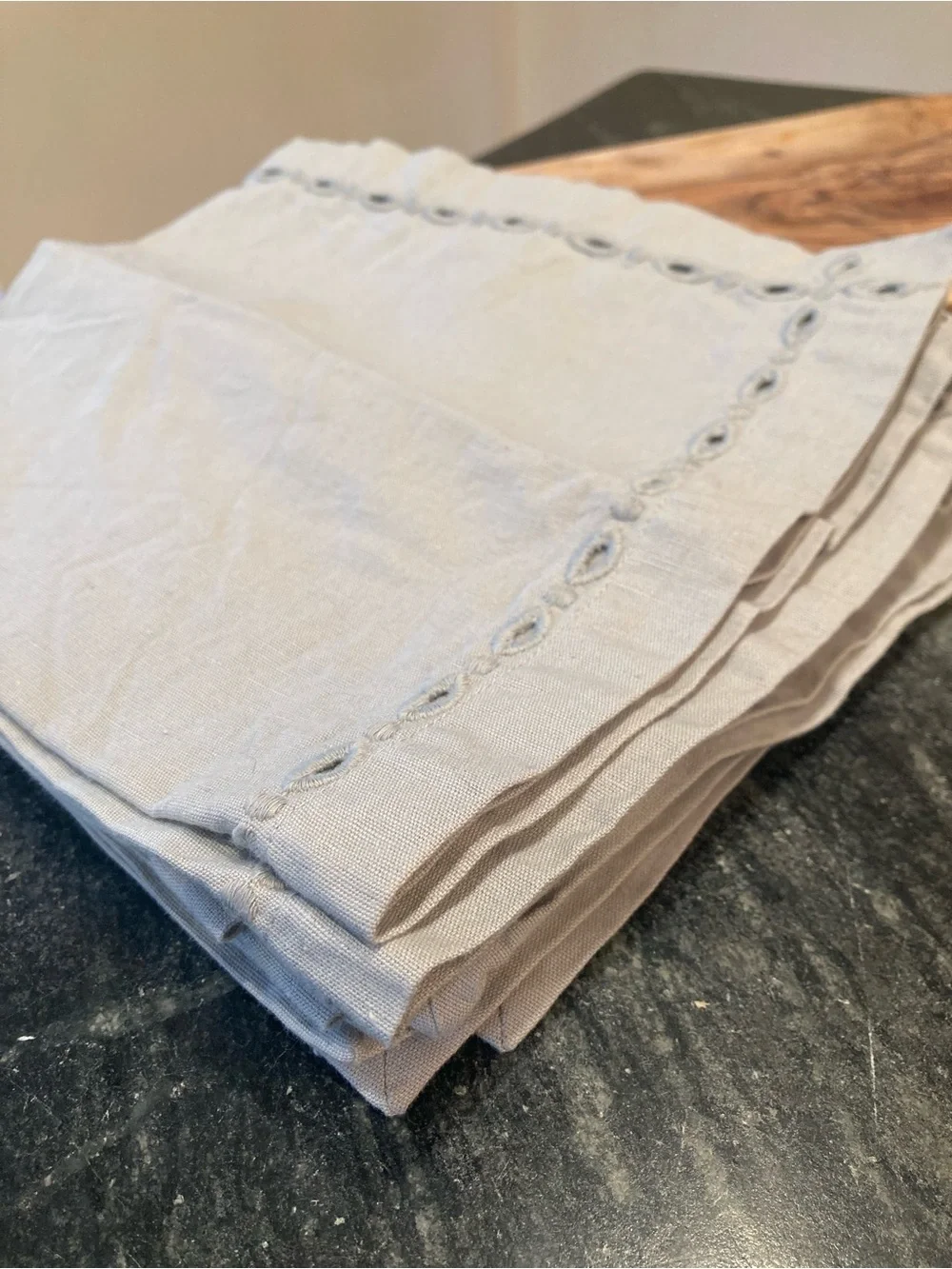 Pottery Barn Sage Green Cotton Linen Blend Eyelet Napkins (Set of 6)